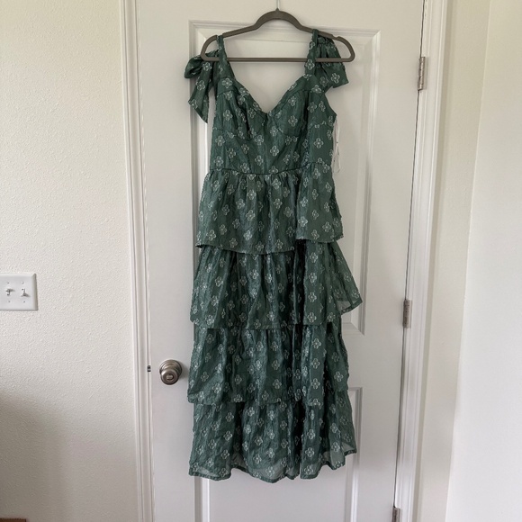 Lulus Teal Green Burnout Floral Midi Dress - Picture 1 of 4